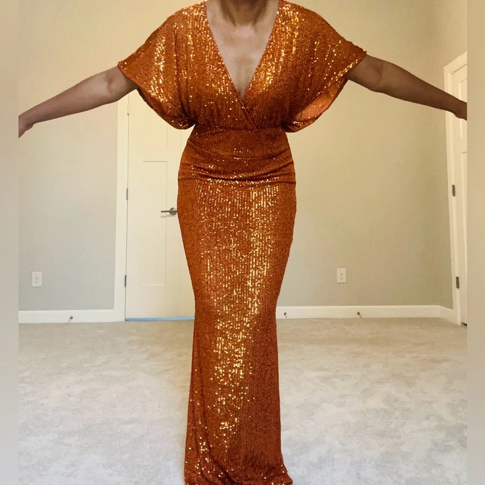 Rust Kimono Sleeve Maxi Occassion Dress - Picture 5 of 17